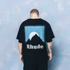 Högkvalitativ original Rhuder Designer T Shirts Classic Sunset-tema Tryckt High Street Unisex Loose Casual Short Sleeve Round Neck T-shirt med 1: 1 logotyp