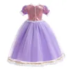 Girl Rapunzel -jurk voor kind Halloween Princess Cosplay kostuum voor verjaardagsfeestje geschenk paarse pailletten mesh kleding 240417