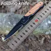 OEM Outdoor Camping 3CR13 All-steel Mini Portable Folding Knife Multi-functional Tool Self-defense Knife Wooden Handle