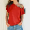 Women's Blouses Shirts Womens Irregular Short Slve T Shirts Casual Oblique Shoulder Cross Tops Sexy T Shirts Loose Summer 2024 30776 Y240426