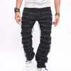 Men's Jeans HipHop Stacked Spliced Biker Stylish Men Street Loose Cotton Solid Male Straight Denim Pants
