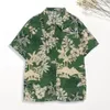 Trendy Yaz Gömlek Yaması Cep Hızlı kurutma Hawaiian Gömlek Yaz Çiçek Yaprakları Baskı Hawaii Gömlek 240428