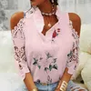 Women's Blouses Shirts Womens Sexy Hollow Out Print Blouses Elegant Short Slve Lace Shirt V-Neck Female Strapless Blouse Casual Tops Summer 19361 Y240426