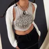 Women's T Shirts Fashion Y2K Cardigans Shirt Streetwear Chic Women Vintage Knitted Shrug Sweater Crochet Hollow Out Long Sleeve Smock Tops