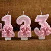 Candles Pink Glitter Bow Tie Candle Cake Princess Girl Happy Baby Birthday Cupcake Topper Wedding Dessert Baking Supplies Kid Gift d240429