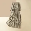 Party Dresses Dress Women's Summer Vintage Five Quarter Sleeve Medium Längd fast färg Runda nackbroderi Fashion Woman