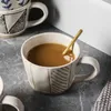 Mokken 360 ml retro keramische koffiekopje creatieve melktheekop met lijnpatroon Handafdrukte haver ontbijt beker drankbeker J240428