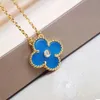 Van Cl ap classic Clover Necklace 925 Pure Silver Plated 18K Gold Natural Red Agate White Fritillaria Pendant Collar Chain High Version