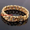 Rings New Fashion Mens Bangle 15mm Solid Gold Color Stainless Steel Cast Flower Cuban Link Chain Bracelet 9" Jewelry, Top Quality