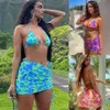 MAINEMENT DE MAISON FEMMES SPIST CORTE Tie Dye Imprimé Gradient Bikini TROIS PIÈCE Jupe de plage Sangle sexy