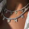 Naszyjniki wiszące 4 mm CZ Kryształowy motyl wiśniowy wisiork w łańcuch tenisowy Naszyjniki dla kobiet akryl motyl Choker damski Hip Hop Charms Jewelry Y240420