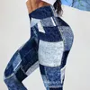 Kvinnors leggings wepbel y2k jean look tyg legging kvinnor mager plast höft hög topp sport midja bodycon blyertsbyxor byxor