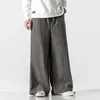 Pantalon masculin 2024 automne / hiver vintage grand lin en lin chinois de style chinois rayures décontractées la jambe large