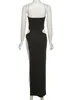 Casual jurken Habbris Sexy Black Hollow Out Maxi Dress Party Evening For Women 2024 Zomer Strapless bodycon Split Backless Long