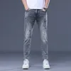 Mens European Printed Light Jeans Trend Spring/Summer 2023 Slim Fit Elastic Feet Long Pants