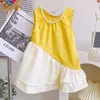 Robes de fille Robe de fille d'été A-line Verte Verbe Jupe jaune et blanc correspondant à la mode fraîche et respirante robe