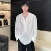 Men's Casual Shirts LUZHEN Drawstring Ruched Thin Design Long Sleeved Original Elegant Plain Trendy Street Tops LZ3014