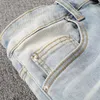 Men Crystal Trous Ripped Patchwork Jeans Streetwear Blue Bleu Denim Slim Skinny Pantalon Pantalon Pantalon 240426