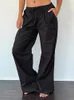 Women's Pants Casual Wide Leg Drawstring Elastic Waist Plaid Print/Solid Color Long Lounge Trousers