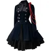 Robes décontractées 2024 Médiéval Retro Gothic Black Lace Up Chain Bow Robe Vintage Long Sleeves Ruffle Lolita Halloween Cosplay Costume