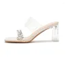 Talltor 2024 Summer Women High Heel Brand Design PVC Transparent Mjuka bekväma bilder Sandaler Damer Peep Toe Beach