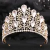 Tiaras Luxus elegant Barock Goldfarbe Kronhaarzubehör weiß Kristall Tiara für Frauen Mädchen Hochzeit Braut Haar Schmuck