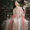 Ethnische Kleidung Frauen Mesh Hanfu Anzug Fairy Cosplay Kostüm Brust Länge Kleid Volk Tanz Kostüm Elegante Sommer Alte traditionelle Kleidung