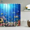 Sea Animals Fish Cartoon Shower Curtain Bathroom Curtain Frabic Waterproof Polyester Bath Curtain with Hooks 240423