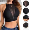 Tanks pour femmes Camis Hollow Out Mesh Sexy Corset Top Femmes Y2K Vêtements sans coudre noire de l'épaule Viete d'été Halter Tob Top Femme 2024 D240427