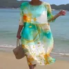 Casual Dresses Half Sleeve Round Neck Dress Floral Print A-line Midi For Women Long Pullover Vacation Beachwear Loose Fit