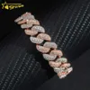 Shining sieraden hiphop ketting 13mm 15 mm rosé goud tweekleurige ijs uit vvs moissaniet diamant cuban link armbanddesigner sieraden