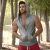 Brand Gyms Hooded Double Zipper Tank Tops Men Bodybuilding Cotton Sleeveless Vest Sweatshirt Fitness Workout Sportswear Top Male 240428