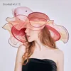 Wide Brim Hats Bucket Hats Wide brim Summer Organza Hat For Women Ladies Church Vacation Sun Beach Hats Mesh Cap Women Ladies Wedding Veils Fascinator Hat Y240426