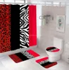 Douche gordijnen zebra luipaard rood zwart gordijn badkamer set mode patroon bad niet -slip toiletafdekking vloer en mat tapijt setsshow8805001