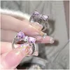 Band Rings 2024 Spring Summer Cute Pink Bow Butterfly For Women Girls Sweet Bowknot Charm Crystal CZ Zircon Diamond Luxury Designer Dhayx