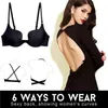 Bras Sexy Womens Underwear Backless Bra Underwear DP V Low Cut Upward Push Bra Womens Brewable Balette Low Back Invisible Y240426