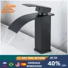 Set Bathroom Basin Sink Faucet Waterfall Spout Tap Deck Mount Single Handle Cold Hot Water Mixer Vanity Washbasin Crane