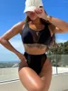 Dames badmode sexy gaas pure push up bikinis sets bandeau tops met hoge taille bodem zwempakken badpakken Biquini Beach outfits