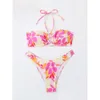 Gefärbte sexy Frauen geteilte Körper Badeanzug mit Nackengurt, heißer Spring Beach Bikini