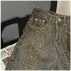 Jeans de leopardo da primavera retro calça de jeans de leopardo americano Americano High Street Street Y2K Harajuku estilo largo de cintura alta 240419
