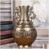 Vases Vintage Home Decor Antique Floral Carving Metal Vase Luxury Desktop Art Craft Decoration Ornament Gift Drop Delivery Garden Dhxsw