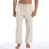 Men's Pants Sweatwear Casual Cotton Solid Color Breathable Linen Trousers Male Elastic Waist Drawstring Fitness