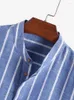 Camisas casuais masculinas Zaful Striped for Men Half Button Button sem colarinho de manga curta Blouses Office de rua de rua Tops Z4984953