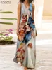 Zanzea women sommer maxi long kleid böhmisch florale bedruckte kleider gegen halsseveless vestido feierty Beach Sundress Kaftan 2024 240420