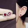 Boucles d'oreilles étalon mode mignon fleur rose ou jaune vert royal rond rond de brochet cz de petites boucles d'oreilles femmes bijoux Noël