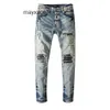 Skinny Blue Water Amiirii Hole Purple Elastic Jeans Old Mens Cow Washing Patch Fashion Slim Jean Legged 2024 Demin I8FL