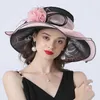 Chapeaux à bord large chapeau seau Femme Summer Church Hat Organza Wide Brim Sun Hat Ladeis Fascinator Hat pour le Kentucky Derby mariage Hat de mariée robe Party Y240426
