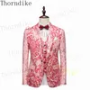 Herrenanzüge Thorndike 2024 Pink Peaked Revers Hochzeit Männer Ein Knopf mit schwarzen Hosen Tuxedo Kostüm Homme Slim Fit Blazer