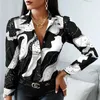 Women's Blouses shirts dames vintage print blouses gestreepte shirts kantoor dame print blouse lente mode knop lange slve dames tops 18972 y240426