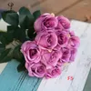 Fleurs de mariage 12 têtes / bouquet Silk rose style européen Style artificiel Bouquet Fake Bridal Home Party Decor